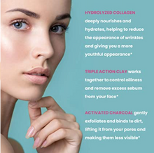 Load image into Gallery viewer, Collagen Face Facial Mask for Women - Deep Cleansing with Triple Action Clay & Activated Charcoal - Pore Minimizer, Reduce Acne, Blackheads, Oily Skin, Wrinkles, Fine Lines (6 oz)